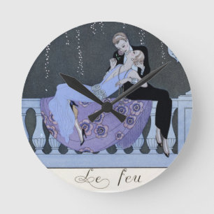 Horloge Ronde Le feu, illustration pour des "fêtes Galantes" pa