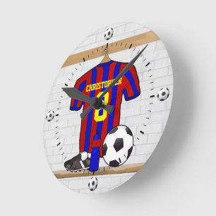 Horloge Ronde Le football Jersey rouge et bleu personnalisé du
