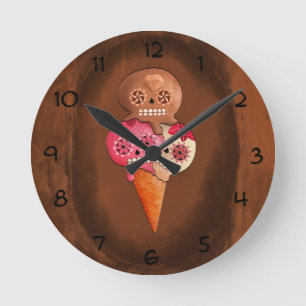 Horloge Ronde Le jour de la crème glacée morte de crânes de