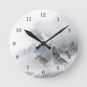 Horloge Ronde Le loup d'hiver hurle dans la neige