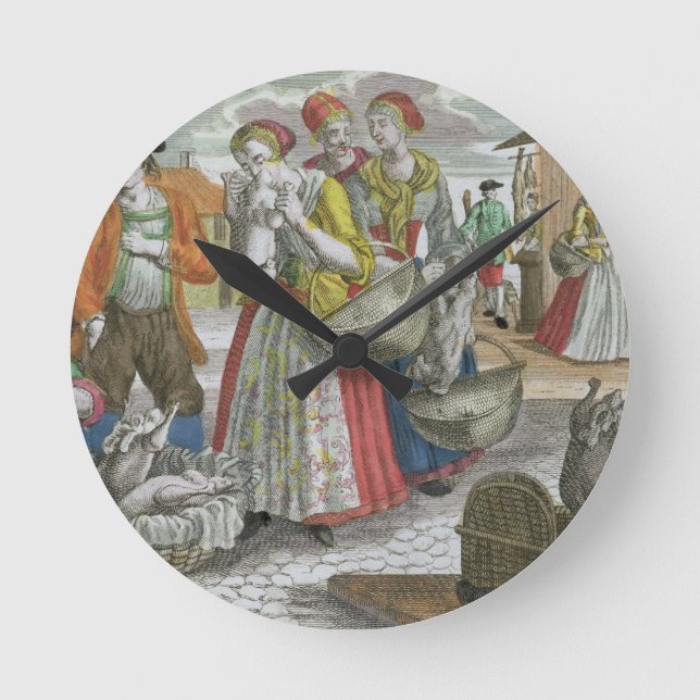Horloge Ronde Le marché de la volaille (gravure colorée) (Recto)