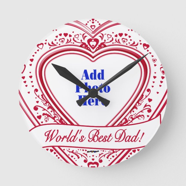 Horloge Ronde Le meilleur papa du monde ! Photo Red Hearts (Recto)