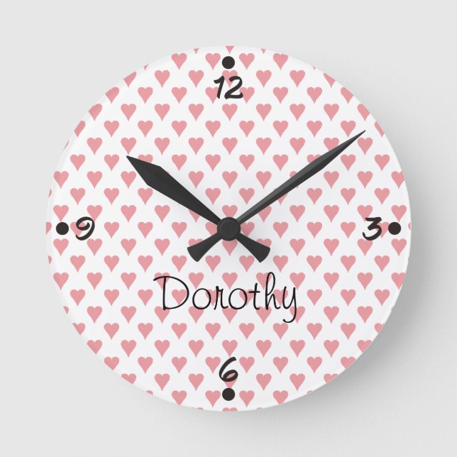 Horloge Ronde Le personnage de Pink Heart Girly Wall Clocks (Recto)