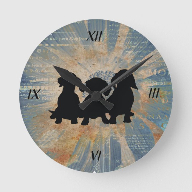 Horloge Ronde Le Petit Chien Bleu Gold German Print Wall Clock (Recto)