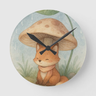 Horloge Ronde Le Petit Renard dans la pluie