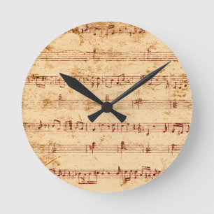 Horloge Ronde Le piano grunge note la feuille de musique