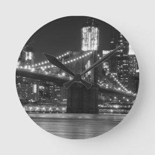 Horloge Ronde Le pont de Brooklyn - noir et blanc