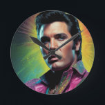 Horloge Ronde Le Roi de la Pop Art<br><div class="desc">Faites du rock 24h/24 avec le King of Rock 'n' Roll ! Cette horloge murale Elvis vibrante est l'ajout parfait à la maison ou au bureau de tout amateur de musique.</div>