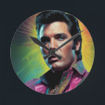 Horloge Ronde Le Roi de la Pop Art<br><div class="desc">Faites du rock 24h/24 avec le King of Rock 'n' Roll ! Cette horloge murale Elvis vibrante est l'ajout parfait à la maison ou au bureau de tout amateur de musique.</div>