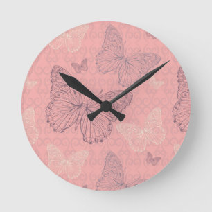 Horloge Ronde Le rose de papillon