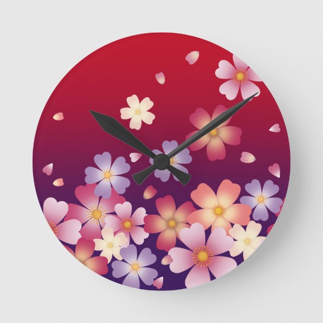 Horloge Ronde Le Sakura s'épanouit au Japon, rouge et violet (Recto)