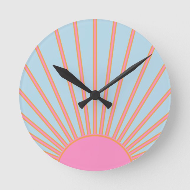 Horloge Ronde Le Soleil 02 Retro Soleil Rose Et Bleu Soleil (Recto)