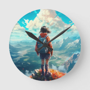 Horloge Ronde Le sommet dans son âme Anime Hiker Girl