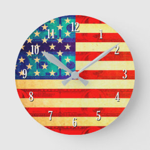 Horloge Ronde Le temps de l'Amérique est un drapeau monétaire