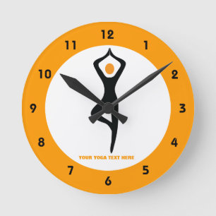 Horloge Ronde Le yoga pose noir, orange coutume