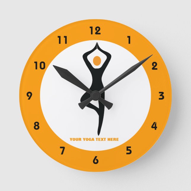 Horloge Ronde Le yoga pose noir, orange coutume (Recto)