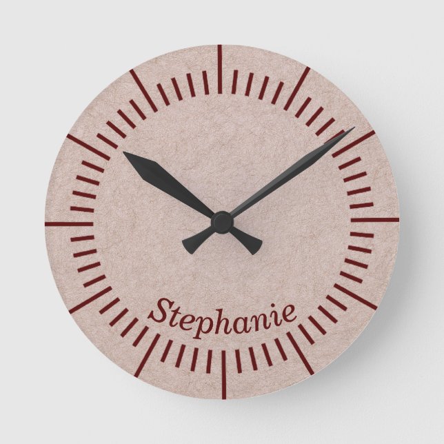 Horloge Ronde Leather Beige With Your Name Round Clock (Recto)