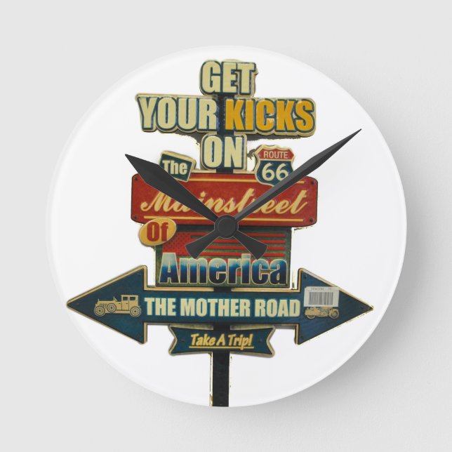Horloge Ronde ***LEGENDARY ROUTE 66*** WALL Clock (Recto)