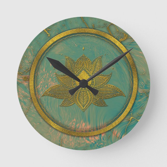 Horloge Ronde L'Elegant Gold Lotus Flower on marble (Recto)
