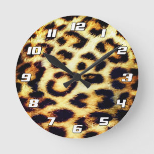 Horloge Ronde Léopard Cheetah Imprimer Fourrure Faux avec chiffr