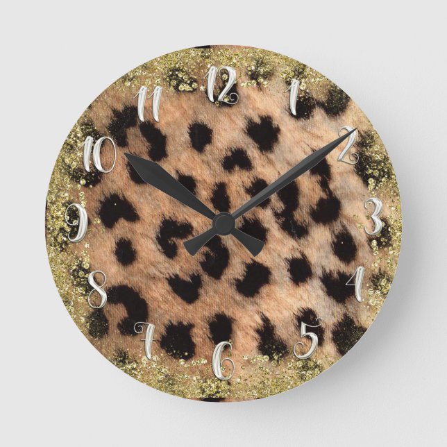 Horloge Ronde Leopard Cheetah Poster de animal Parties scintilla (Recto)
