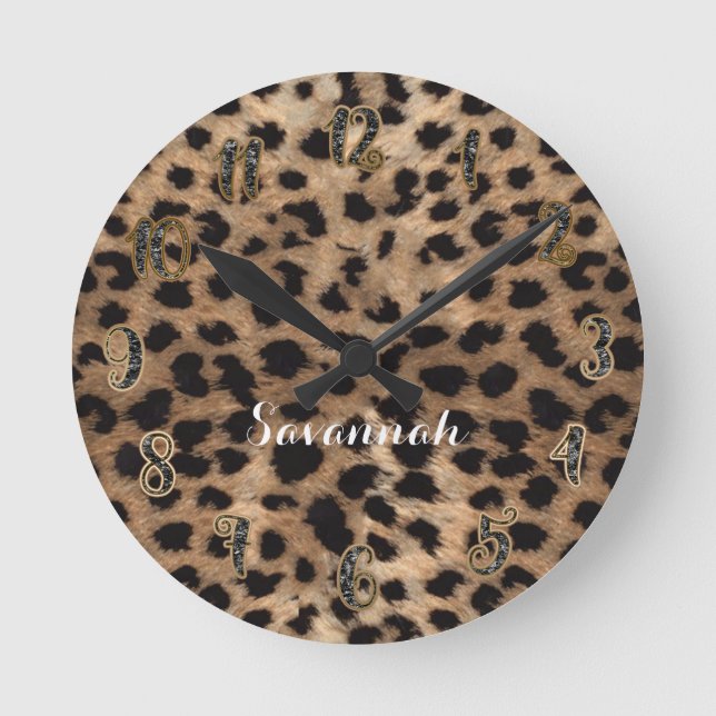 Horloge Ronde Léopard Cheetah Tan Brown Black Personalized (Recto)