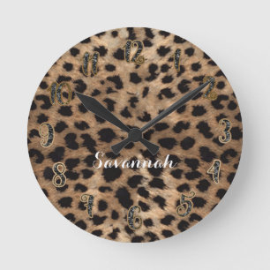 Horloge Ronde Léopard Guépard Brun Brun Noir Personnalisé