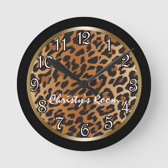 Horloge Ronde Leopard Print Black Gold Personalized Wall Clock (Recto)
