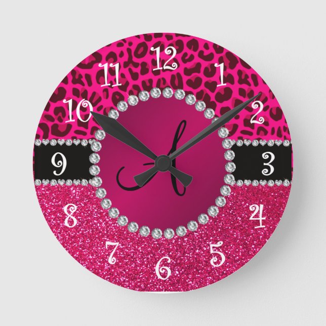 Horloge Ronde Léopard rose parties scintillant rose monogramme (Recto)