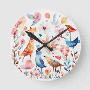 Horloge Ronde Les animaux mignons dans le jardin