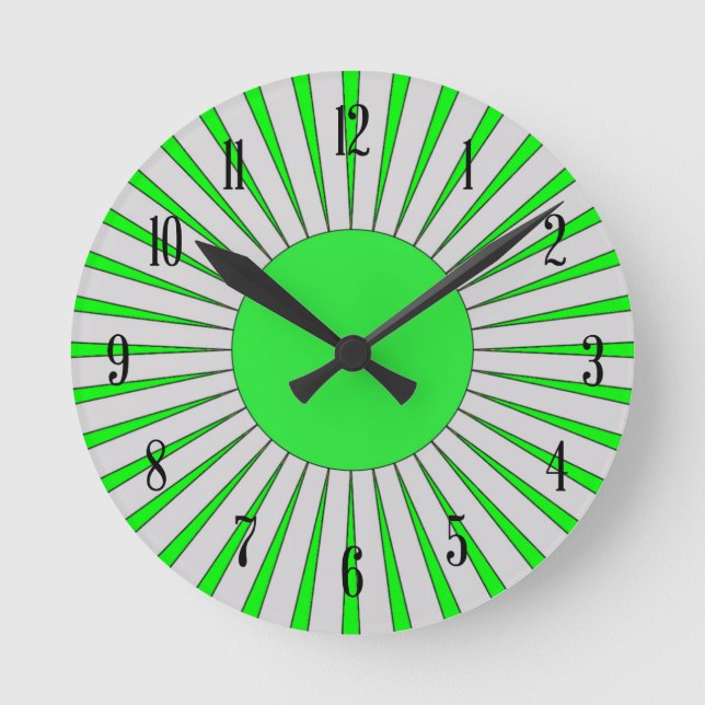 Horloge Ronde les années 70 Style Bright Green Sunburst (Recto)