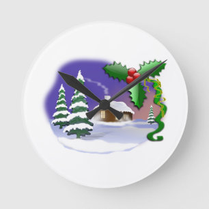 Horloge Ronde Les arbres de neige d'hiver autoguident le destin