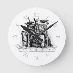Horloge Ronde Les corbeaux d'Odin sur son trône de pierre mythol