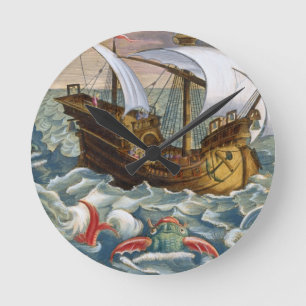 Horloge Ronde Les créatures de mer de chasse, plaquent 84 de