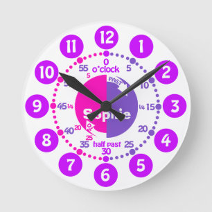 Horloge Ronde Les filles apprennent à dire l'heure rose violet n