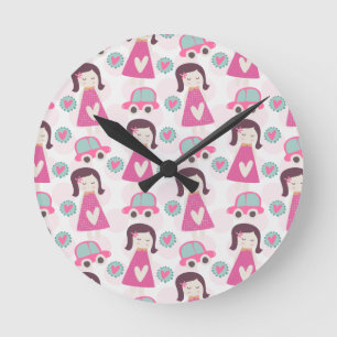 Horloge Ronde Les Filles Se Rendre À Des Endroits