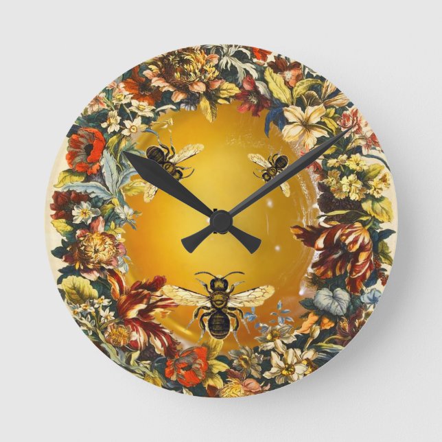 HORLOGE RONDE LES FLEURS DU PRINTEMPS MIEL BEE / BEEKEEPER (Recto)
