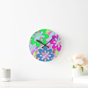 Horloge Ronde Les fleurs du printemps pastel