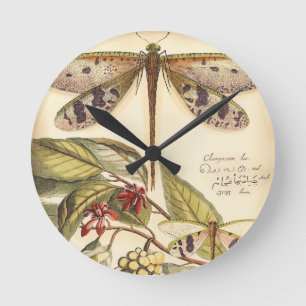 Horloge Ronde Les libellules aux Feuilles et aux fruits