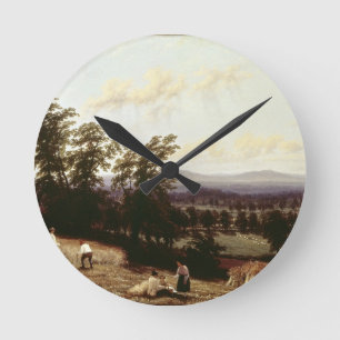 Horloge Ronde Les meules de foin s'approchent d'une rivière,