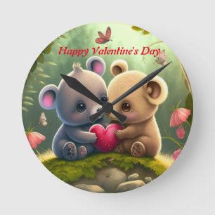 Horloge Ronde Les mignons ours en amour se serrent les uns les a