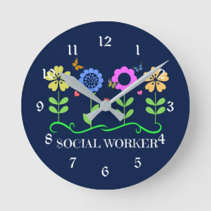 Horloge Ronde Les mots sociaux... Flowers, Hearts, et Butterflie