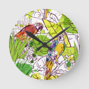 Horloge Ronde Les perroquets tropicaux