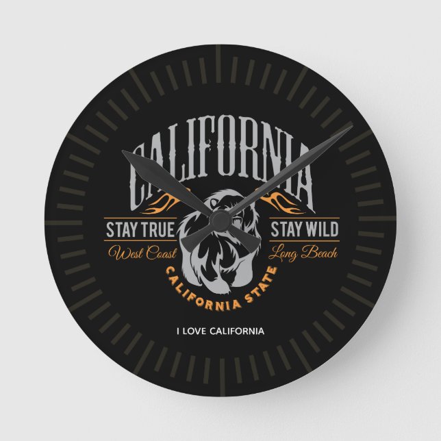Horloge Ronde L'ETAT DE CALIFORNIE Personalisé Restez Vraiment O (Recto)