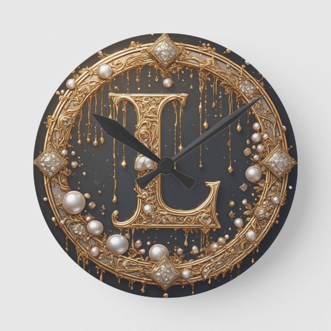 Horloge Ronde Lettre initiale de monogramme doré L (Recto)