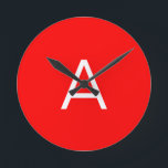 Horloge Ronde Lettre initiale du monogramme rouge professionnel<br><div class="desc">Ce modèle peut être customisé pour répondre à toutes les occupations personnelles.</div>