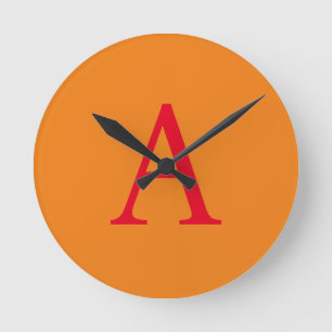 HORLOGE RONDE LETTRE INITIALE MONOGRAPHIQUE MODÈLE ROUGE ORANGE
