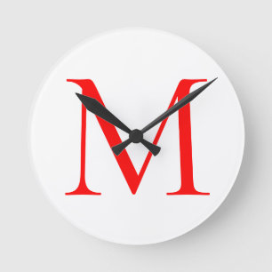 Horloge Ronde Lettre initiale rouge blanc monogrammed profession