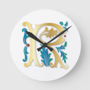 Horloge Ronde Lettre R Monogramme Fleur de lis