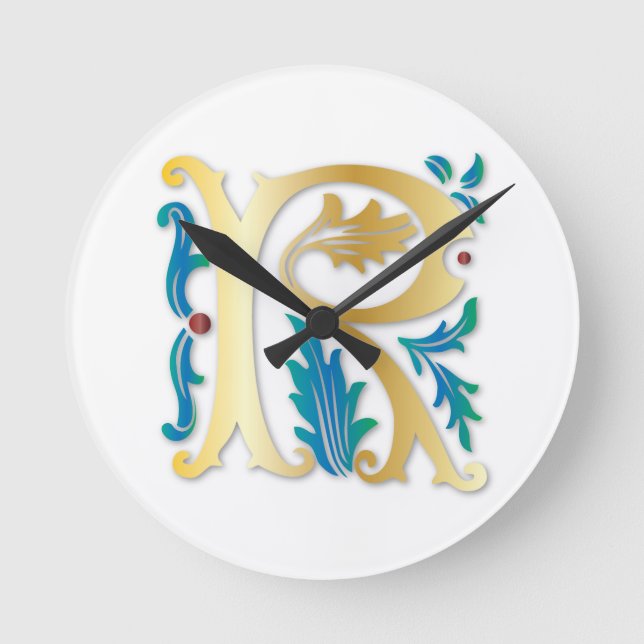 Horloge Ronde Lettre R Monogramme Fleur de lis (Recto)